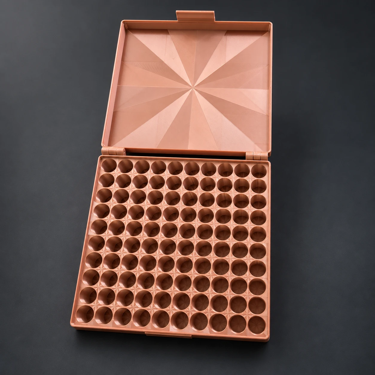 Silk Copper vial organizer, open